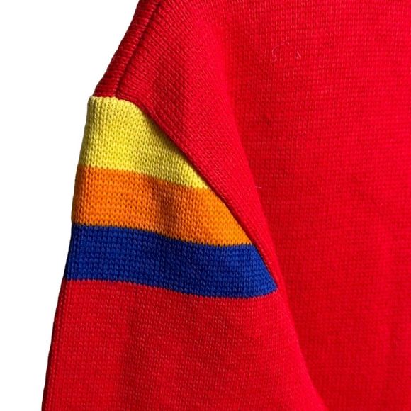 Vintage 70s 80s Lido of California Red Stripped Wool Knit Ski Sweater XL - Picture 4 of 5